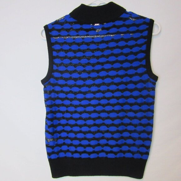 St. John Sport Marie Gray Wool Blend Vest Open Knit Small Blue Black Mock Neck - Picture 5 of 5